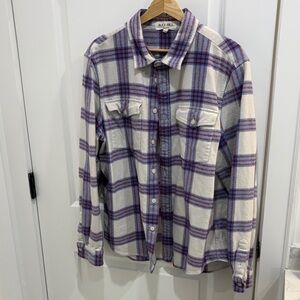 Alex Mill Men's Casual Plaid Shirt - Purple and Cream